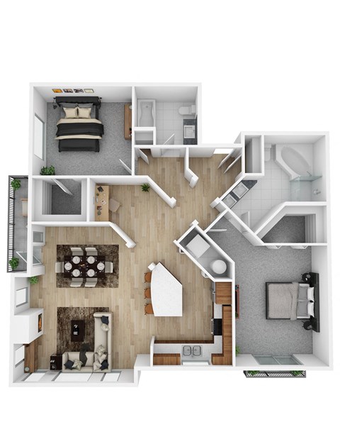 Floor plan for 2 beds, 2 baths, 1317 sqft